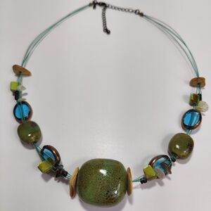 Vintage Premier Designs Stone Bead Necklace Green Teal Boho Artisan Necklace